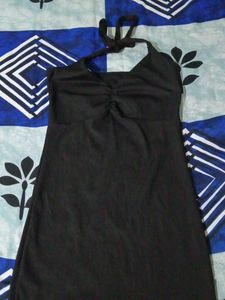 Black Halter Neck Ruched Dress