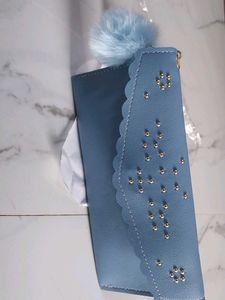 Cute Blue Wallet with Pom Po