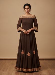 Elegant Brown Embroidered Gown