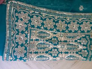 Teal Sequin Fabric saree