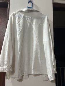 White Button-Up Tunic with Black Embroidery
