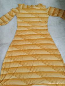 Stylish Yellow Striped Cold Shoulder Dress