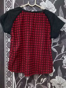 Red Checkered T-Shirt with Black Sleeves