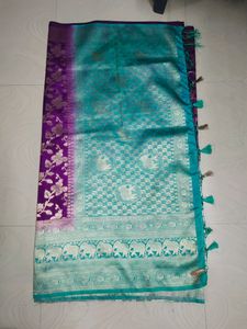 New Model Purple💜sea Green Big Border Saree