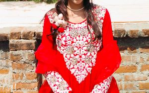 Red Embroidered Kurta Set