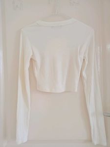 Zara White Long Sleeve Crop Top