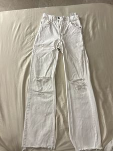 White Ripped Wide Leg Jeans