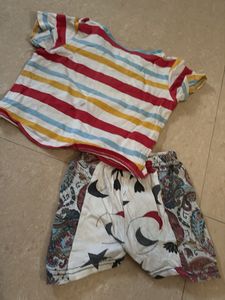 Striped Top &amp; Moon Print Shorts Set