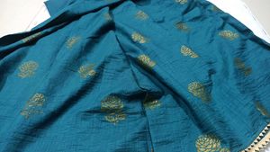 Elegant Teal Saree with Gold Floral Print