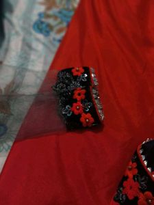 Elegant Red &amp; Black Silk Saree