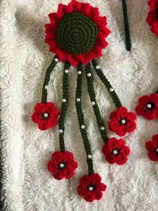 Handmade Crochet Red Flower Dupatta Accessory