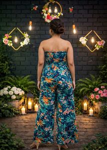 Tropical Print Strapless Jumpsuit