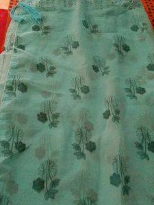 Elegant Teal Saree with Floral Print