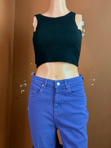 Black Cropped Ribbed Tank Top