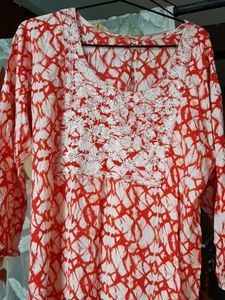 Red Colour Printed Kurta Set Medium Size