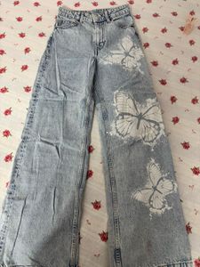 Wide Leg Jeans with Butterfly Print