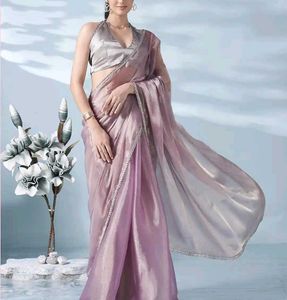 Elegant Sequinned satin Saree With Silver Border