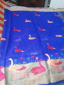 Dark Blue Embroidery Kundan Work Saree