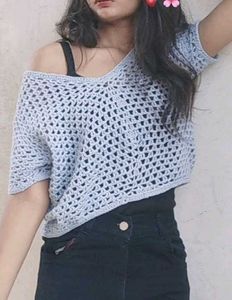 Crocheted V-Neck Mess Top