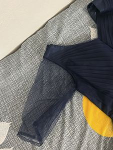 Navy Blue Tulle Gown with Bow