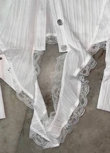 White Sheer Lace Trim Cropped Blouse