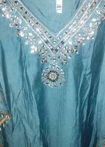 Stunning Teal Kaftan with Mirror Work