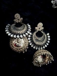 Oxidized Silver Jhumka Earrings