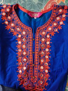 New Kurta Blue With Orange Embroidery