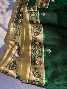 Elegant Green Saree with Gold Border