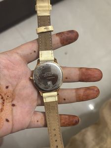 Titan Elegant Rose Gold Watch with Cream Strap