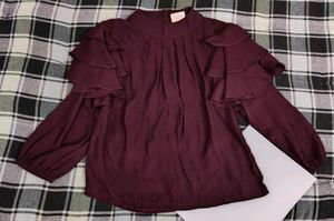 Maroon Ruffled Sleeve Top