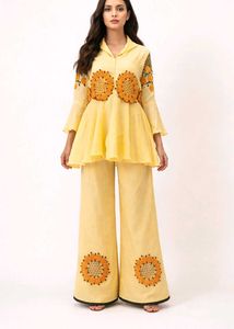 Yellow Kurta with Floral Embroidery