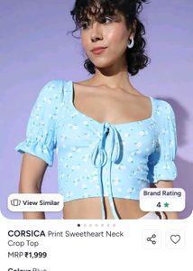 Blue Floral Sweetheart Neck