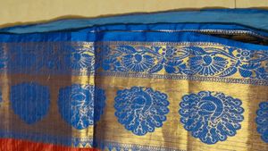 Elegant Red Silk Saree with Blue Border