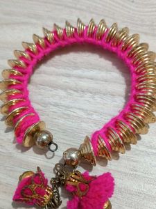 Pink &amp; Gold Tassel Bangle