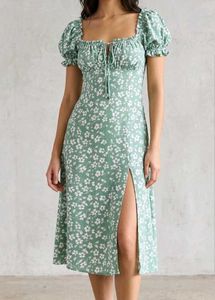 Green Floral Puff Sleeve Dress