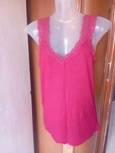 Pink Lace Trim Cami Top