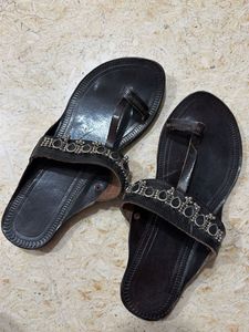 Black Leather Kolhapuri Style Sandals