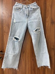 Urbanic Light Wash Ripped Wide Leg Jeans