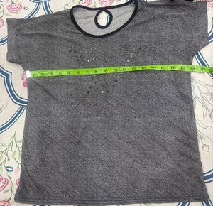 Sparkling Grey Top with Rhinestone Detail