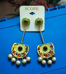 Elegant Pearl &amp; Stone Dangle Earrings