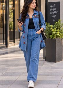 Embroidered Denim Shirt Co-ord set