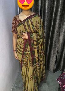 Elegant Yellow Saree with Maroon Border