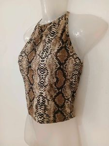 Snake Print Halter Neck Crop Top