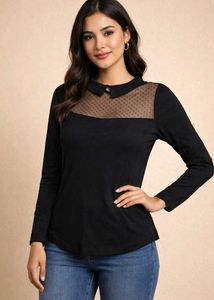 Chic Black Mesh Yoke Top