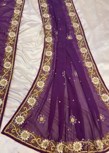 Beautiful Embroidered Purple Saree