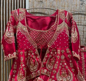 Stunning Red Embroidered Lehenga Choli Set