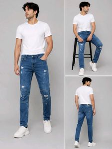 Men's Distressed Blue Denim Jeans