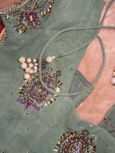 Purple Green Festive Saree(with blouse)