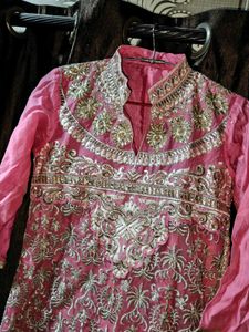 Pink Embellished Kurta pajami set